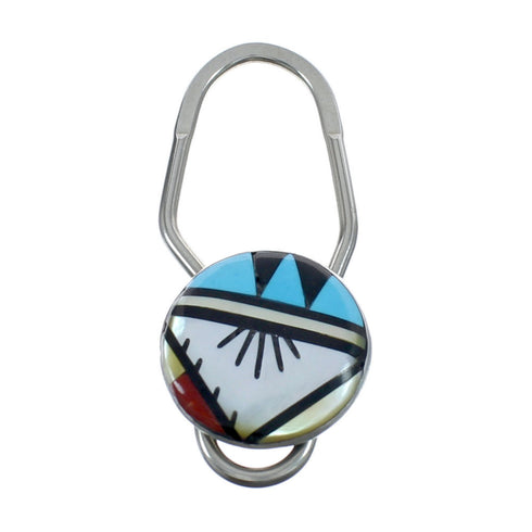 Native American Zuni Multicolor Inlay Sterling Silver Key Chain JX124383